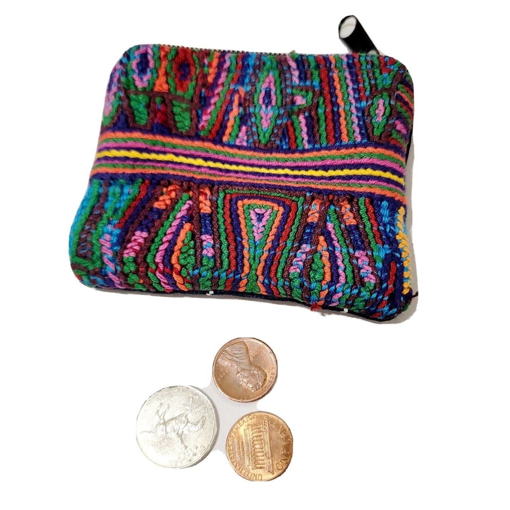 Handmade Guatemalan Coin Purse - Woven Hippie Change Bag Pouch 4x3